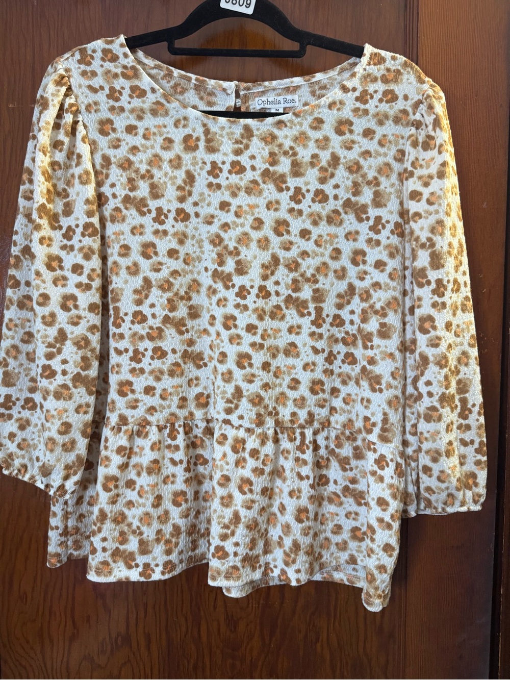 Ophelia Roe Cream and Brown Leopard Peplum Tunic